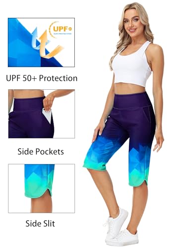 Image of AOBUTE Womens Swim Capris Pant Sun Protection High Waisted Swimming Leggings with Pockets (No Lining)