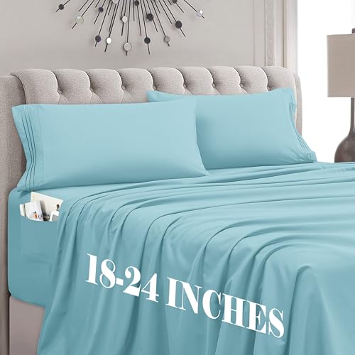 Mocassi �L���O�T�C�Y �x�b�h�V�[�c4�_�Z�b�g - 1800 �v���~�A�� �z�e���i�� �}�C�N���t�@�C�o�[ 18-24�C���` �G�N�X�g���f�B�[�v�|�P�b�g �{�b�N�X�V�[�c - ���O�W���A���[ �\�t�g �ʋC�� �V�� �ϑސF �A�N�A�u���[