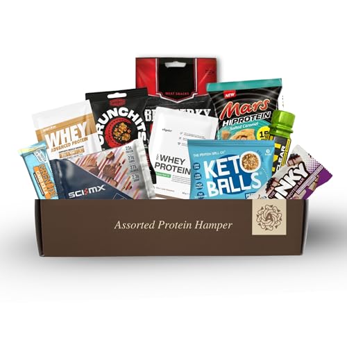 Protein Hamper - This Protein Gift Set & Fitness Hamper includes 10x items. Gym Gifts for Men & Women. Mens Snacks Gift Set. Protein Gift Box.