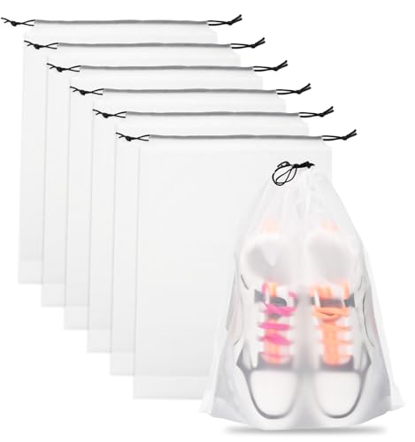 Teskyer 6 Pack Shoe Bags for Travel – Transparent, Waterproof, Portable Shoe Storage for Packing (15.7" x 11.8") – Travel Essentials for Men & Women