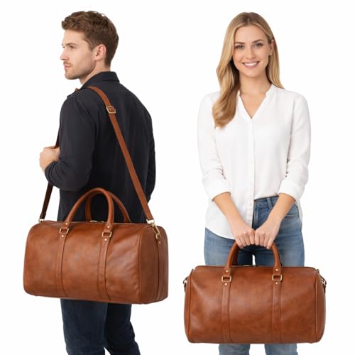 Image of ZAINTO Unisex Duffel Bag for Travelling in Flight Travel Faux Leather Duffle Bags for Men and Women (Tan)