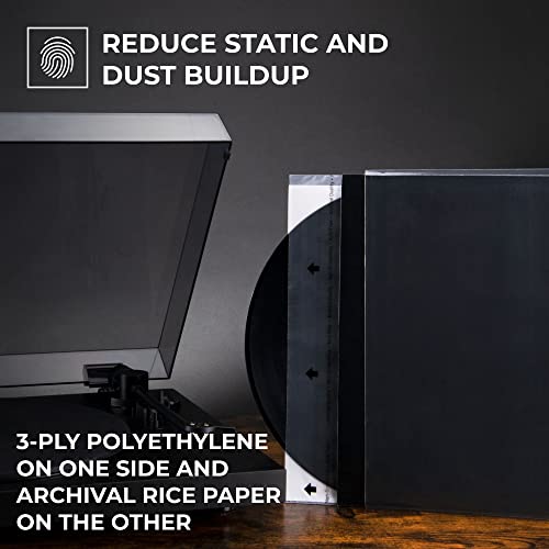 Big Fudge Master Vinyl Record Sleeves - 50x Record Inner Sleeves for 12" Vinyl Record Storage. Clear 3-Layer LP Sleeves with Anti-Static Rice Paper. Acid Free, Archival Album Sleeves