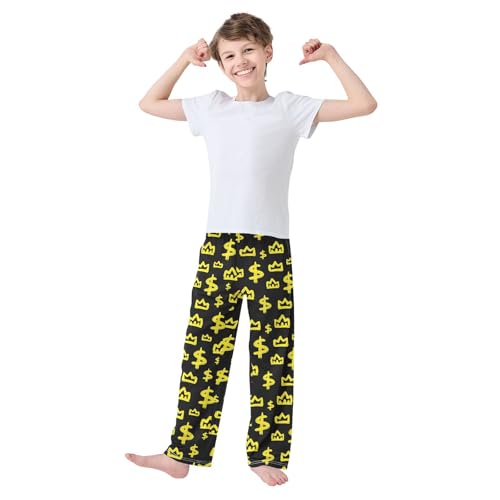 Boys' Pants Yellow Crown Dollar Sign Long Bottoms Jogger Pants Elastic Waist Trousers with Pockets S-XL2