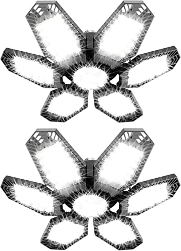 Arsali 2 Pack Led Garage Light,120W 6+1 Panels Deformable 6500K Led Garage Ceiling Light Multi-Position Adjustable E26 Shop Lights For Garage, Basement, Barn, Workshop, High Bay Light #TOP7