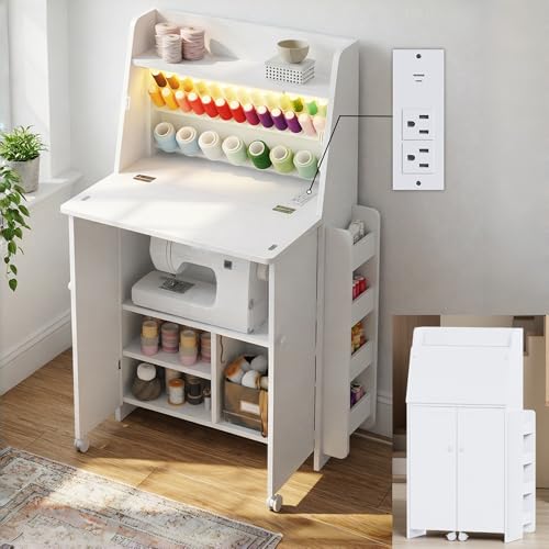 Kikihouse Folding Sewing Machine Cabinet with LED...