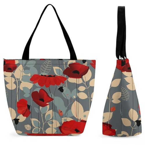 Sac de shopping pour voyage Fleur Rouge grand cabas bandoulière pour vos weekends