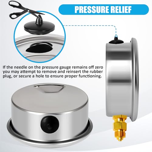 Hansfelds 0-3000psi Liquid Filled Pressure Gauge 2.5''Dial Face 1/4" NPT Lower Mount Stainless Steel case for Water Oil Gas Media accuracy1.6 with 1/4" x 1/2" NPT and 1/4" x 3/8" NPT Hex Reducer by Hansfelds - Image 5