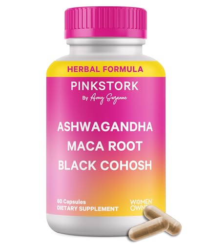 Pink Stork Ashwagandha, Maca Root & Black Cohosh Natural Perimenopause & Hormone Balance Supplement for Women – Mood, Stress, Adrenal, & Cortisol Support - 60 Capsules