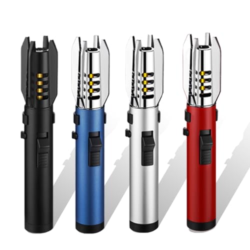 Torch Lighter - Powerful Adjustable & Refillable Straight Flame Butane Lighter with Safety Lock & 360 Inverted Ignition Outdoor Windproof for Candles BBQ Camping (4Pcs)