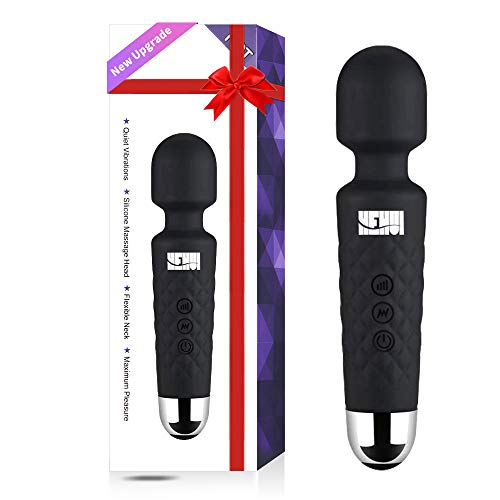 Upgraded Cordless Wand Massager,HEHUI Handheld Waterproof Massage with 8 Powerful Speeds and 20 Modes, Portable Rechargeable Electric Massager for Back Neck Shoulder Legs(Black)