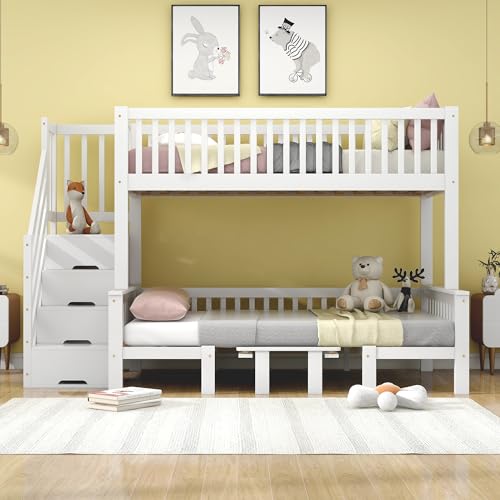 Raeln Litera de Estilo Moderno con Superior de 90x200 e Inferior de 120x200 en Madera Maciza con Escalera y Mesa Plegable para Habitaciones de Adolescentes en Ese Enorme hogar