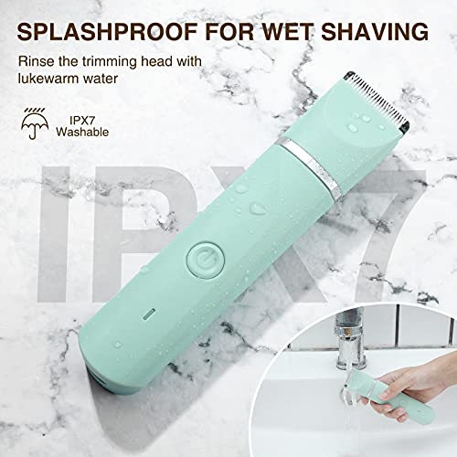 Waterproof Bikini Trimmer Women Electric Razor For Bikini Legs Pubic Hair Rechargeable Electric Shaver For Women Hair Removal With Snap-In Ceramic Blades Ip7X Washable Head,Wet And Dry Use,Green #TOP3