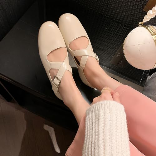 Leather Ballet Flats for Women, Closed Round Toe Mary Jane Flats, Cross Buckle Strap Slip On Casual Dressy Shoes4