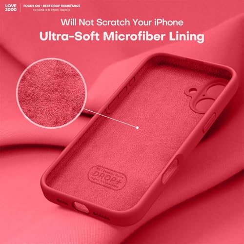 Image of LOVE 3000 Designed for iPhone 16 Case, Premium Silicone with [Soft Anti-Scratch Microfiber Lining] Shockproof Protective Phone Case for Men Women Girls 6.1 inch, Red