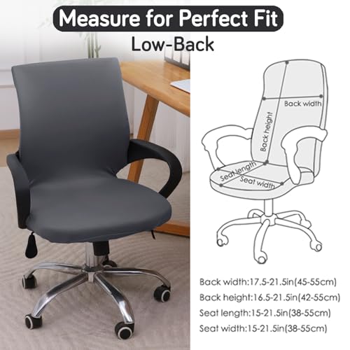 Image of HOKIPO 'SereneSolids' 140 GSM Office Chair Cover for Desk Chair (Low-Back) - 140 GSM Stretchable Fabric - Washable, Durable & Anti-Slip - Fits Small & Low-Back Office Chairs, Grey (AR-6222-GRY)