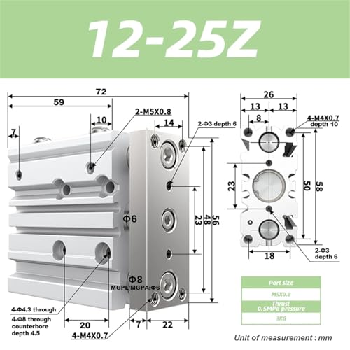 Vérin pneumatique MGPM12 anti-rotation à guidage précis pour machine compacte