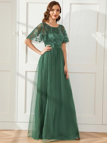Image of Ever-Pretty Sequin Formal Prom Dresses for Women Ruffle Sleeves Empire Waist A-Line Long Mother of Bride Dress 00904
