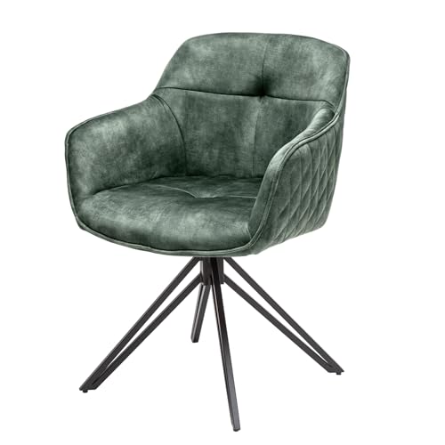 Invicta Interior Drehbarer Design Stuhl Euphoria grün Samt im Retrostil mit Ziersteppung...