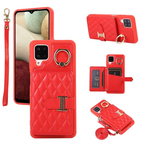 Housse Samsung Galaxy A12 pour fille rouge avec porte-cartes et béquille