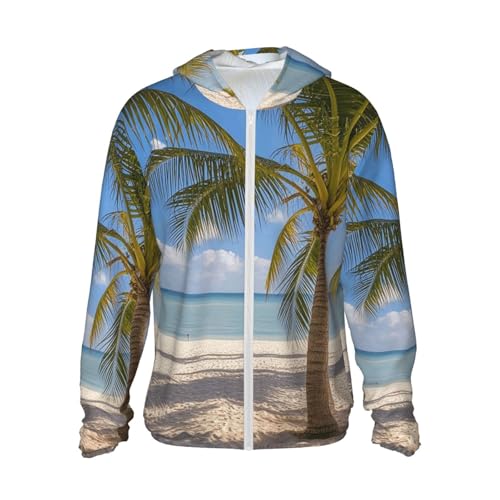 UPF 50+ Beach Palm Tree Sun Protection Hoodie Rash Guard Shirt Long Sleeve Sun Shirt Lightweight Jacket