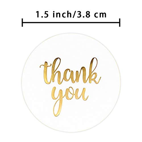 Thank You Label Sticker 1.5" Round, 500 Labels Per Roll, Thank You Sticker For Birthday, Wedding, Gift, Bridal Shower Gold (White/Gold) #TOP1