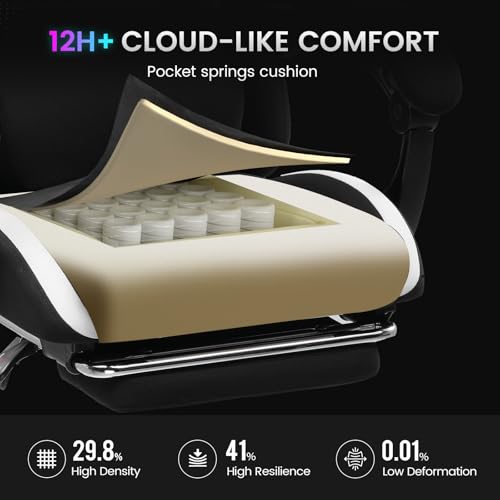 Image of GTPLAYER RGB Gaming Chair with Footrest, LED Lights, Ergonomic Computer Chair with Linkage Armrest, Breathable Fabric for Home Office Desk - Video Game Chairs for Adults, Warm Red