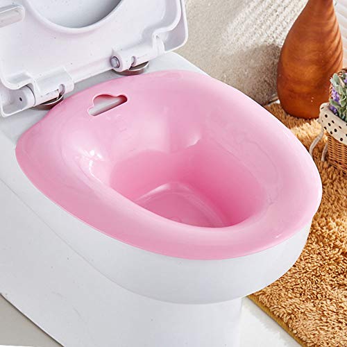 EasyBravo Sitz baño con desagüe sobre el inodoro baño perineal para alivio hemorroideal, ideal para pacientes con postepisiotomía, para mujeres embarazadas, para ancianos (rosa)