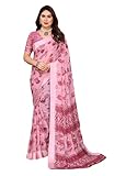 ETHNICMODE indien Sari For femme Printed Georgette Light Weight Party Wear Peach Saree With Unstitched Peach Blouse Piece-1218