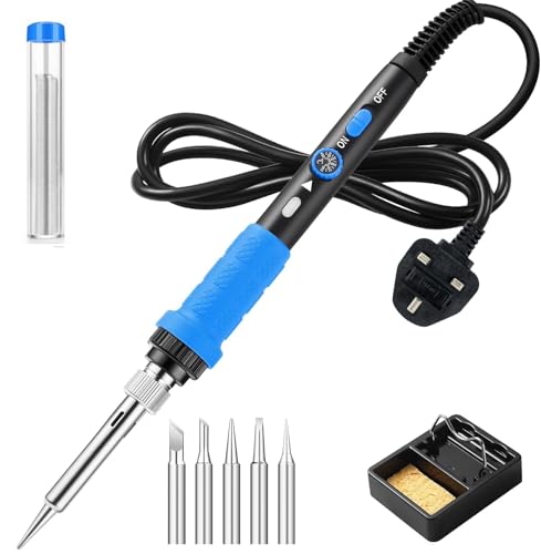 BYKVORL 80W Adjustable Temperature Fast Heating Ceramic Thermostatic Soldering Iron Kit for Welding Circuit Board Appliance Repair and Home DIY 6PCS Soldering Iron Tips Solder Soldering Iron Stand
