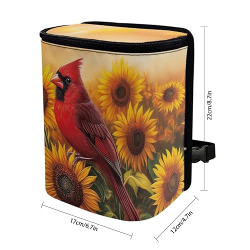 Image of Talayituse Cardinal Sunflower Print Car Trash Can Portable Auto Garbage Bin Multifunctional Vehicle Interior Accessories with Adjustable Straps Universal Fit Truck SUV Sedan