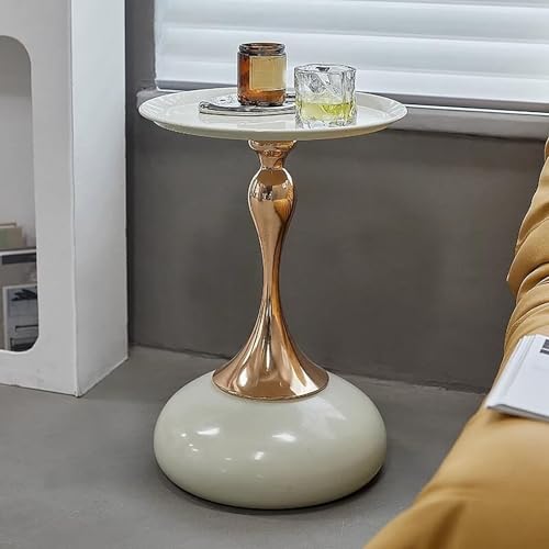 Petite table basse moderne en métal robuste avec plateau blanc et jaune - 5