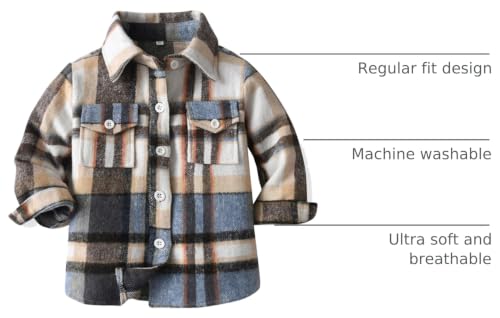 Image of Toddler Boy Flannel Plaid Shirt Kids Long Sleeve Button Down Jacket Lapel Pocket Top Regular Fit Casual Fall Clothes