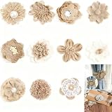 VstarOne 11 PCS Handmade Natural Burlap Flowers, 11 Styles Handmade Rustic Flower for DIY Handmade Crafts, Home Embellishment, Wedding, Christmas, Party Decoration