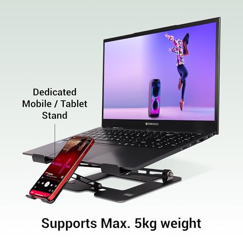 Image of ZEBRONICS NS3500, Foldable Laptop Stand, with Mobile Stand, Upto 17 inch Compatible, Multi-Angle Adjustment, Anti-Slip Silicone Pads, Carbon Steel Body, Anti-Rust, for Laptop, Smartphones and Tablets