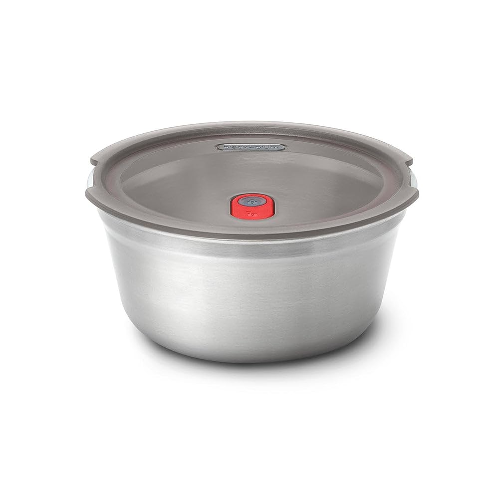 black + blum Multifunctional box, stainless steel lunch box, 950 ml, round, oven-safe, microwave, freezer and dishwasher safe, vacuum seal and steam valve in lid, leak-proof lunch box