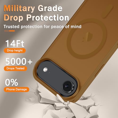 Image of YENAPOON for iPhone Air Case, Matte Magnetic Phone Cover [with 1 Screen Protector] [Support for MagSafe] [Shockproof Military Grade Protection] Translucent Frosted Back, Brown