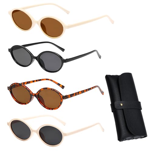 ONEPEACE Retro Sunglasses for Women Men 90s Vintage Trendy Fashion Oval Rectangle Sunglasses with Portable Eyeglass Case