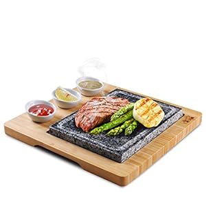 DOUBLE STONES Sizzling Hot Stone Set, Deluxe Tabletop Barbecue / BBQ / Hibachi / Steak Grill (Deluxe Set with Two Stones…