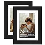 Americanflat 5x7 Picture Frame with Shatter-Resistant Glass - Set of 2 - Use as 4x6 Frame with Mat...