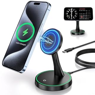 Magnetic Wireless Charger Compatible with MagSafe Charger Stand, 2-in-1 iPhone Charging Station for iPhone 17/16/15/14/13/12 Series, AirPods 4/3/Pro/Pro 2 with Sleep-Friendly Night Light