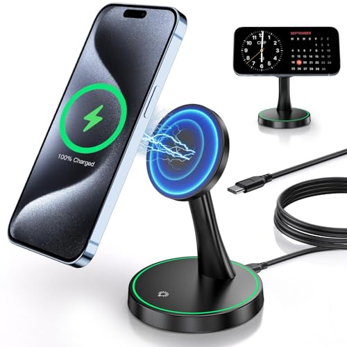 Magnetic Wireless Charger Compatible with MagSafe Charger Stand 2-in-1 iPhone Charging Station for iPhone 17/16/15/14/13/12 Series AirPods 4/3/Pro/Pro 2 with Sleep-Friendly Night Light