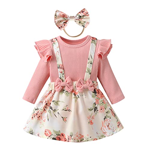 Tearfuty Baby Girl Clothes Dress Long Ruffle Sleeve Outfits Floral Suspender Skirt