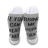PXTIDY Lustige Socken mit Aufschrift 'Beef If You Can Read This Bring Me Pork Jerky', Geschenk für Fleischliebhaber, grau, Fits Shoe Size 4-15