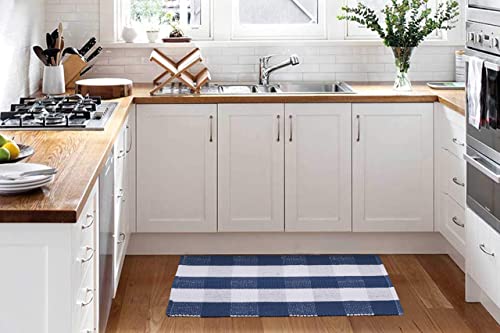 Buffalo Plaid Rugs For Living Room 24X36 Inch- Blue White, Kitchen Rugs,Entry Way Rugs, Door Rugs, Area Rugs,Farmhouse Bath Room Rugs,Buffalo Check Rugs,Woven Rag Rugs,2X3 Rugs,Revirsible Rugs Cotton #TOP2