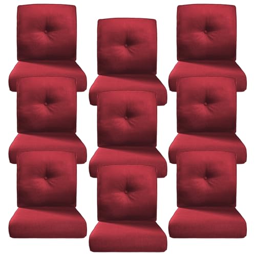 Image of Luxury 4 inch Thick Outdoor Cushion Set of 9 - 22x24 Patio Furniture Cushions with 28D High-Density Foam, Water-Resistant & Fade-Resistant Fabric, Removable Covers for Patio Furniture Sofa Couch -Red