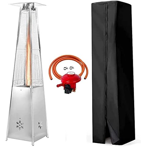 Jacgood 13KW Outdoor Patio Gas Heater, Garden Pyramid Gas Heater, Silver Outdoor Heater, Stainless Steel Pulley With Fire And Waterproof Cover, 225cm Height, Adjustable Heat Control Cover