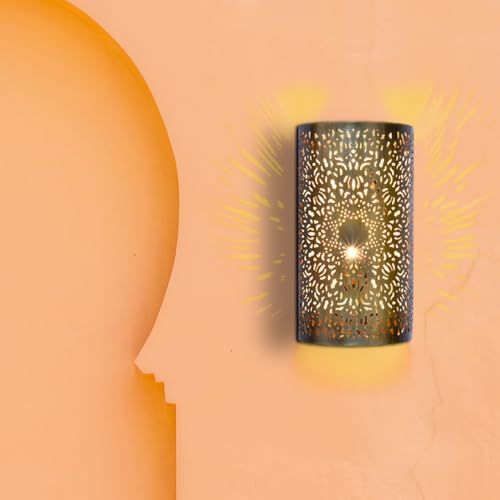 Marrakesch Orientalische Lampe Wandleuchte aus Metall Wandlampe Leuchte Yassan Gold 29cm als Wanddeko (Gold Antik, 1 Stück)