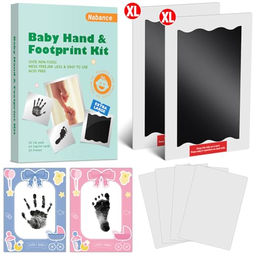 Image of Baby Hand and Footprint Kit - Inkless Ink Pad for Baby Footprint Kit, 2 Large Size Inkless Ink Pads with 4 lmprint Card, 2 Photo Frames, Clean Touch Ink Pad No Mess Baby Handprint Kit