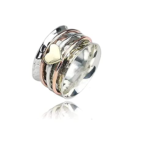 Self Love Fidget Rings For Women，Hammered Heart Anxiety Relief Wide Band Ring For Girls Design Spinners Inspirational Rings Jewelry #TOP6