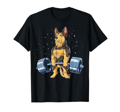 German Shepherd Weightlifting Funny Deadlift Men Fitness Gym T-Shirt, Men, Black, Small